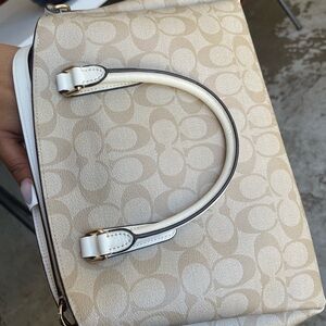 Coach 2WAY Handbag Signature Sage Satchel Carryall F29683 Beige Ivory PVC